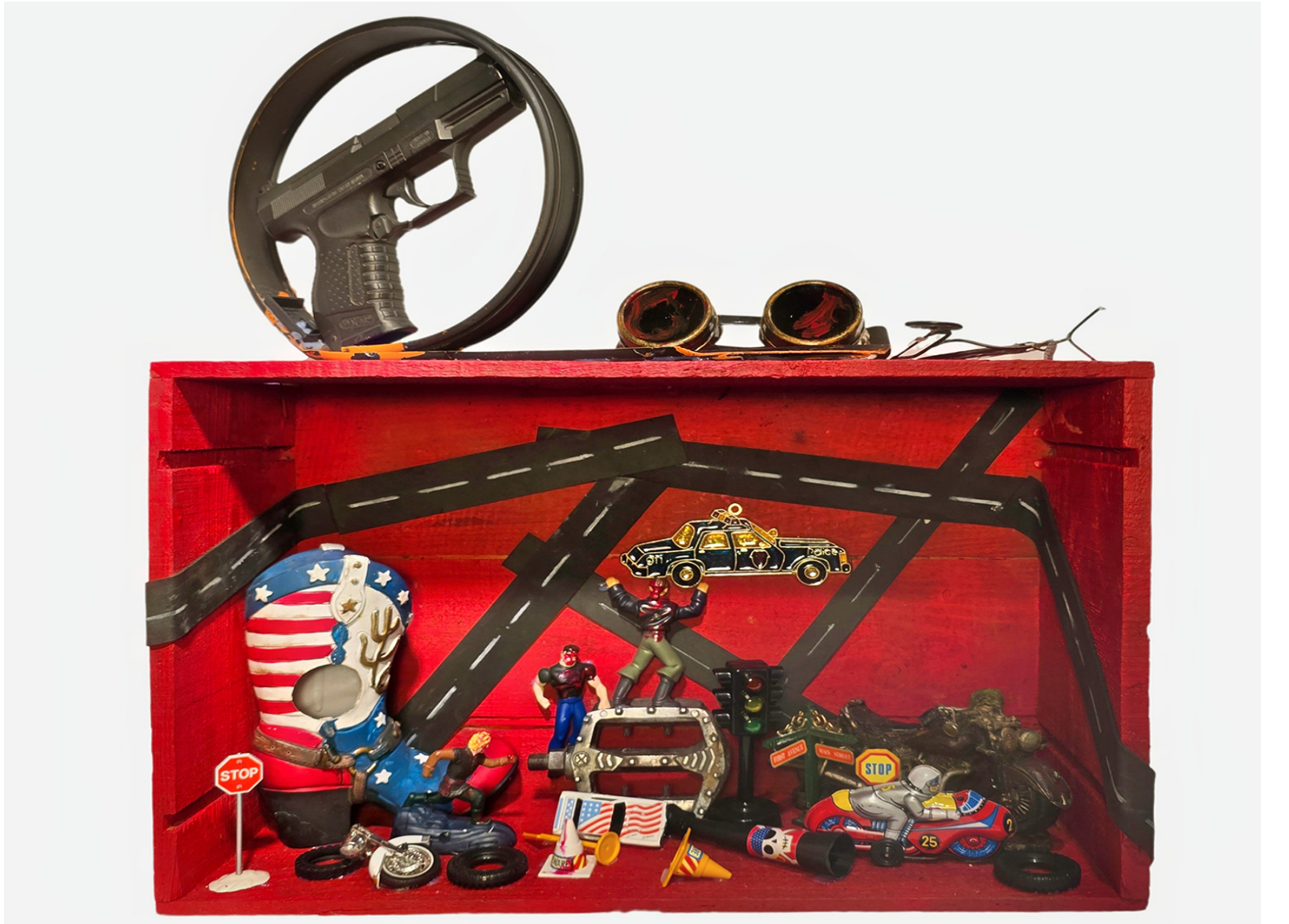Road Rage mixed-media collage by Nancy Hill